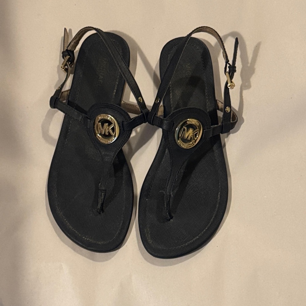 Michael Kors Black Sandals with Gold Logo